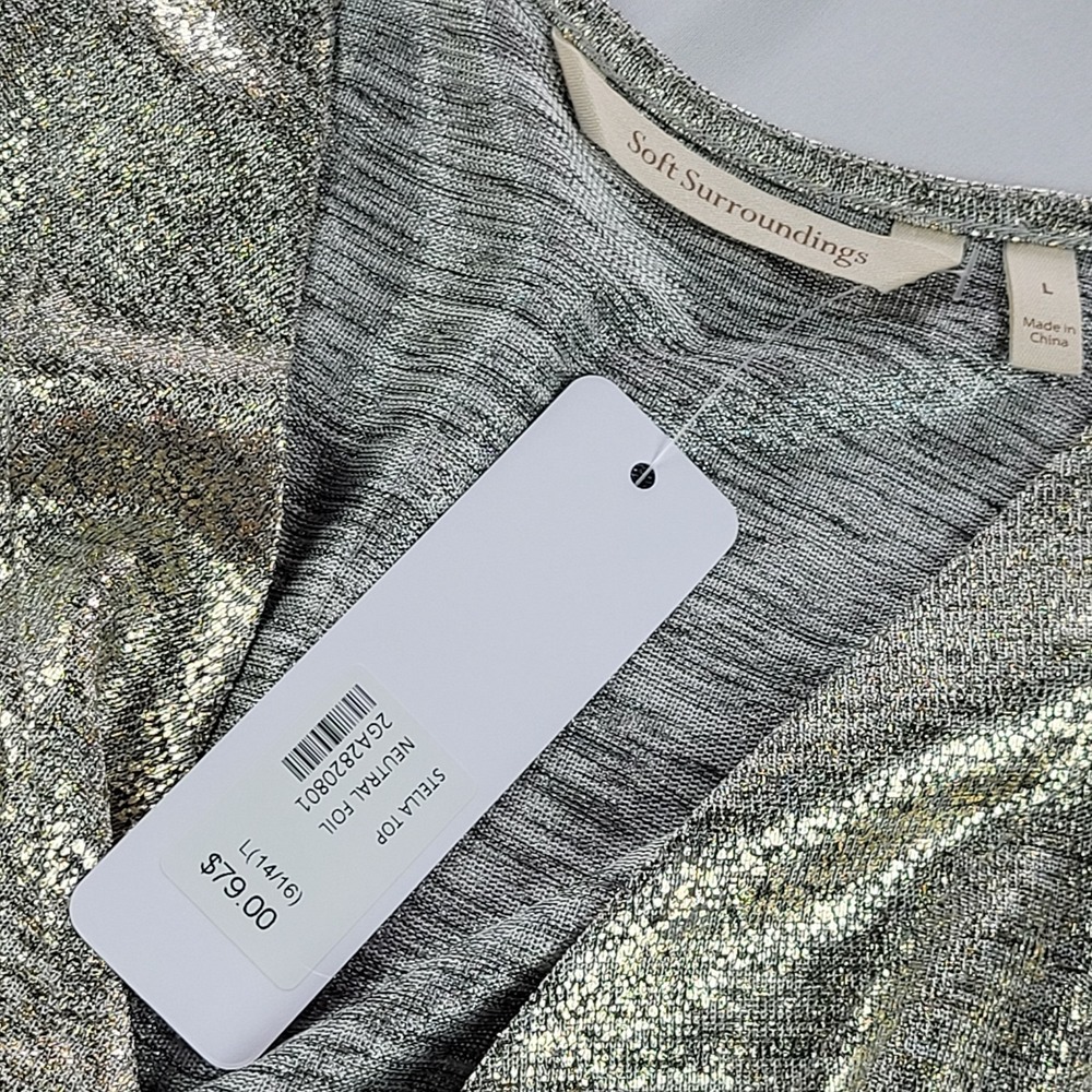 Soft Surrounding Women Wrap Top Stella Neutral Foil NWT Large Metallic Gold - Picture 6 of 12